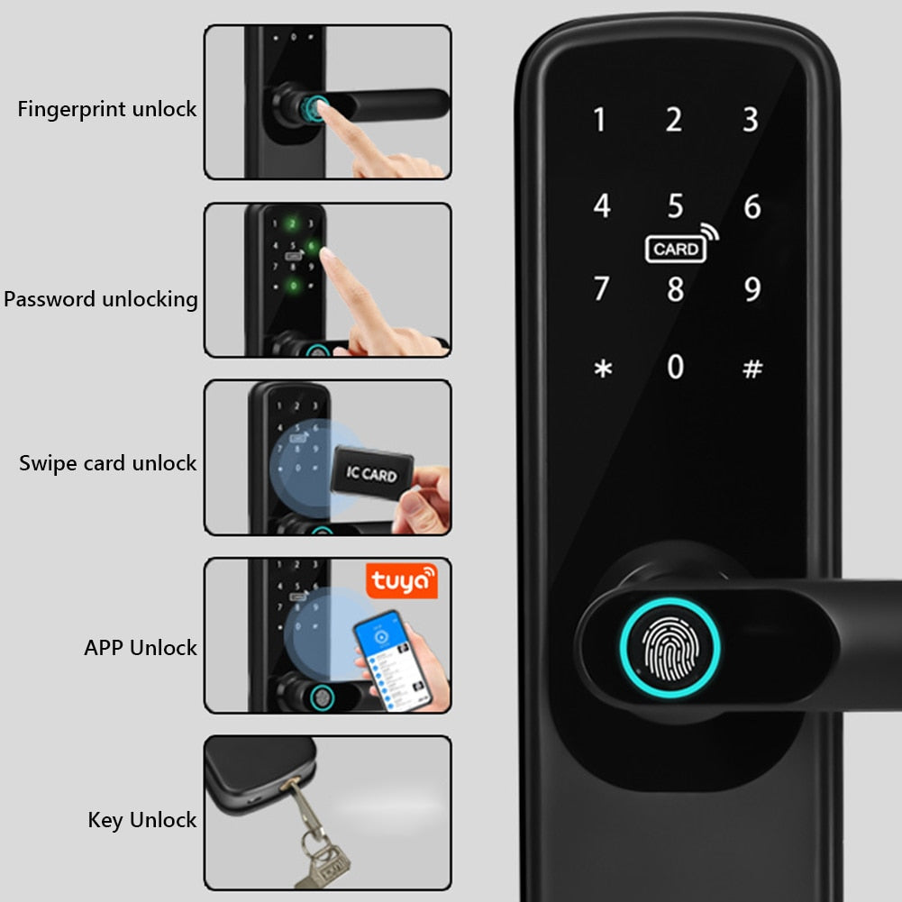Tuya Wifi Digital Electronic Lock Smart Home Biometric Fingerprint Door Lock Tuya APP Bluetooth Remote Unlocking Keyless Lock