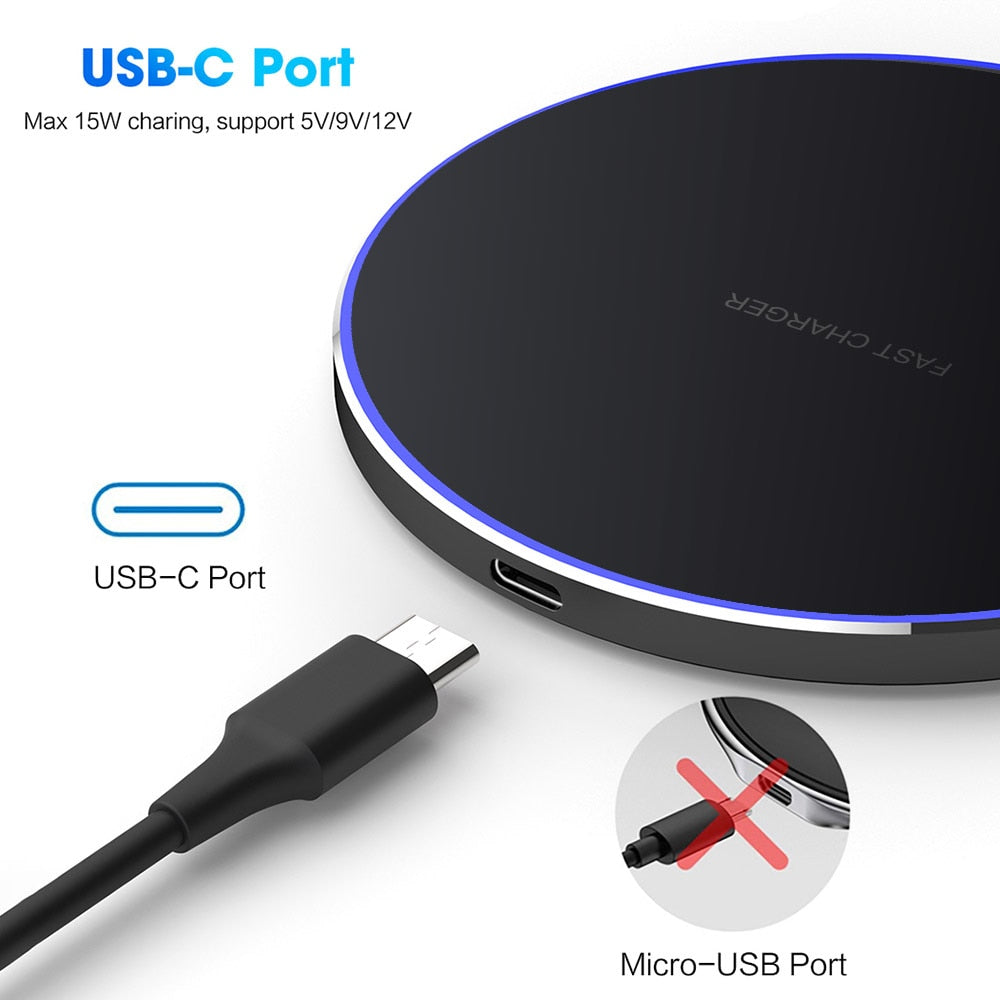 15W10W Wireless Charger Pad for iPhone 14 13 12 Pro Max X Samsung Xiaomi Phone Qi Chargers Induction Fast Charging Dock  Station