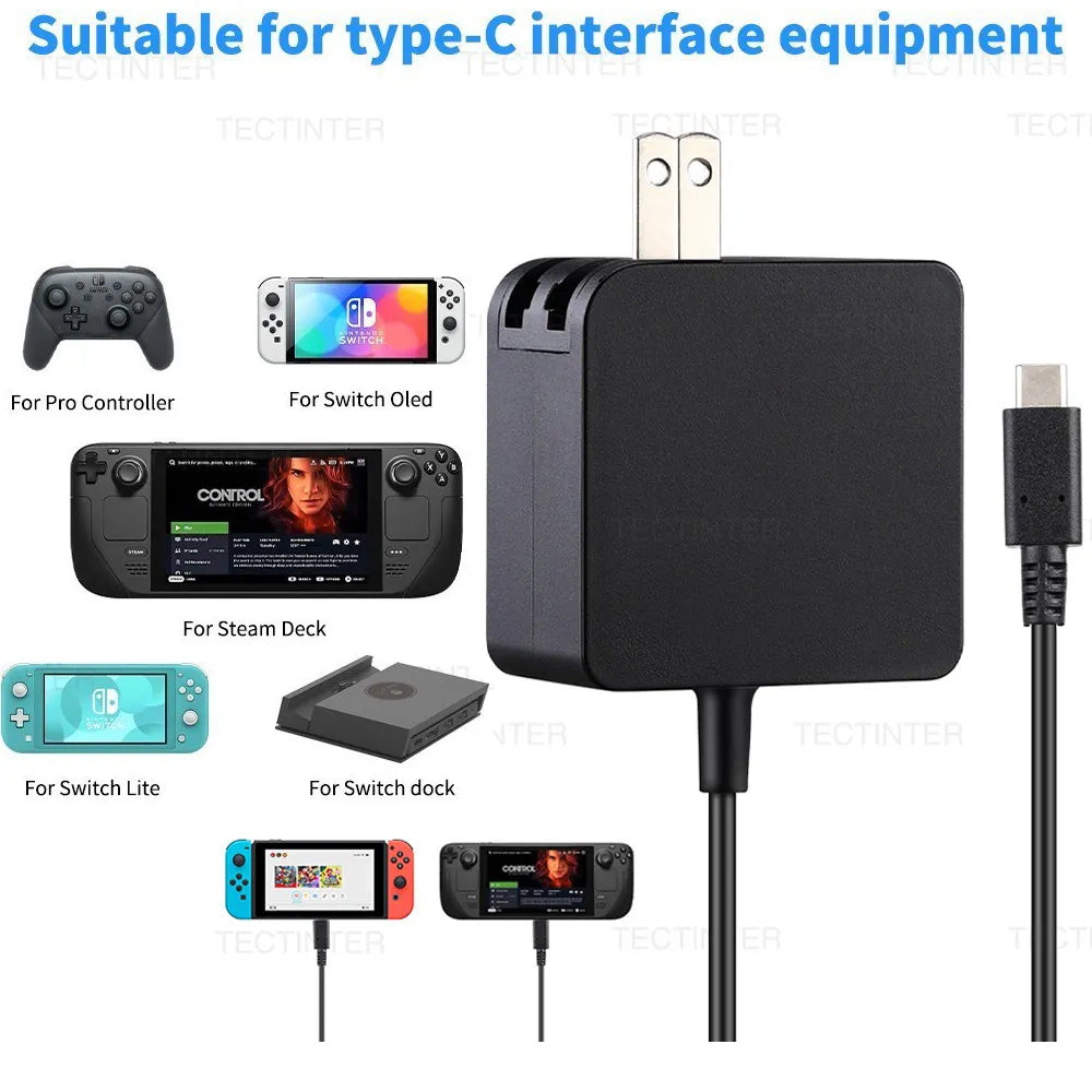 For Steam Deck USB Type C Fast Charger Compatible with Nintendo Switch Accessories AC Adapter Charger EU/US Plug Power Adapter