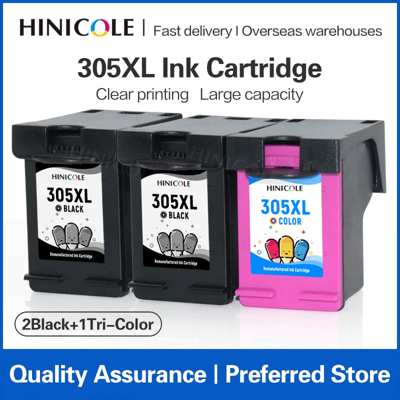 HINICOLE Refilled Ink Cartridge 305 XL 305XL Use For HP DeskJet 1210 1212 1215 1255 2300 2330 2331 2332 2333 2710 Inkjet Printer