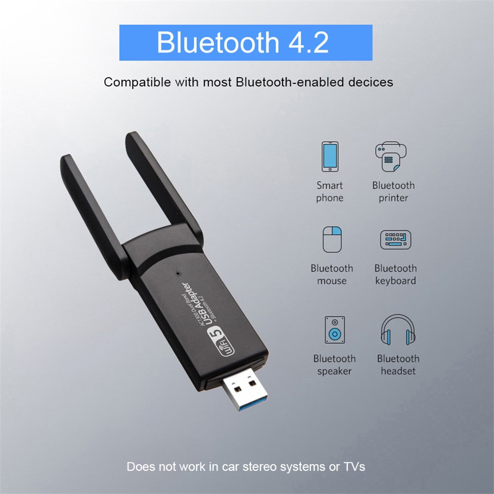 WiFi USB 3.0 Adapter 1300Mbps Bluetooth 4.2 Dual-Band 2.4GHz&5GHz Wifi Usb For PC Desktop Laptop Network Card Wireless Receiver