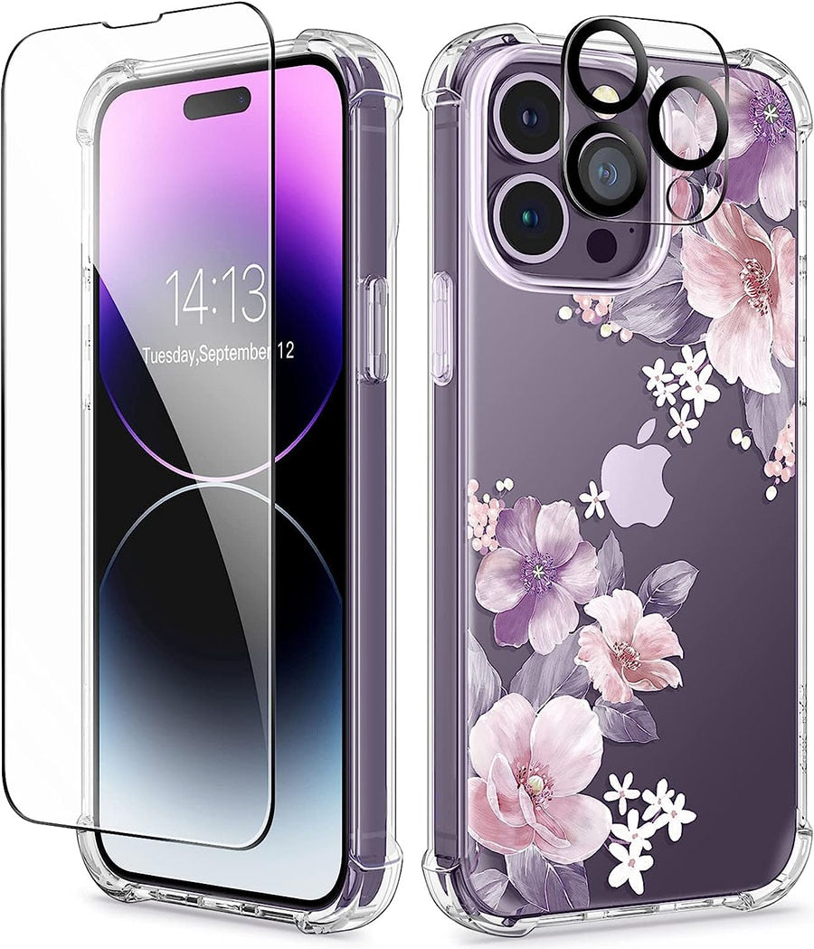 GVIEWIN For IPhone 14 Pro Max 6.7 Phone case with Screen camera lens protective film color painting case shockproof  hard PC+TPU