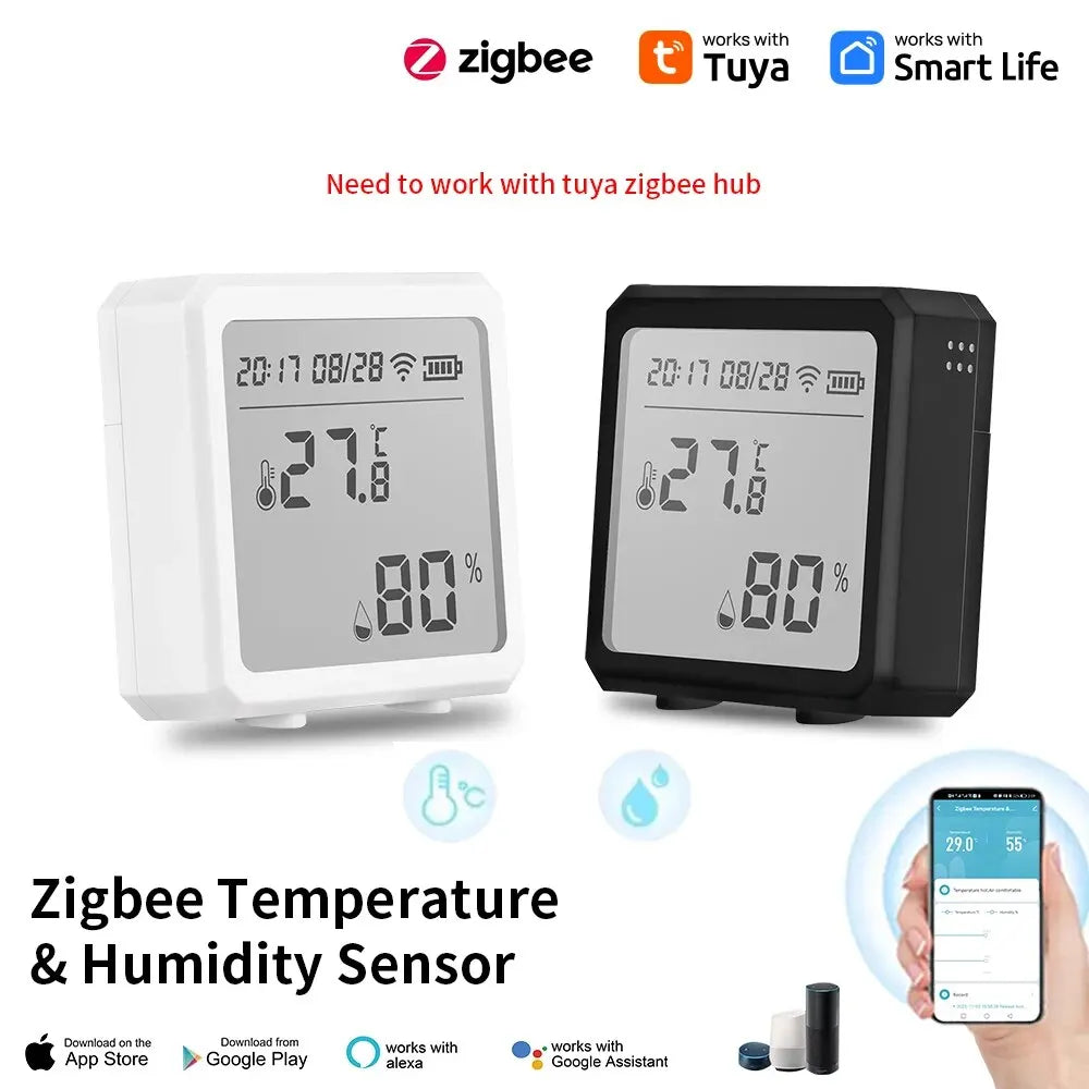 Tuya Zigbee Temperature and Humidity Sensor Smart Life Tuya Digital Display Wireless Thermometer Sensor Support Alexa Google