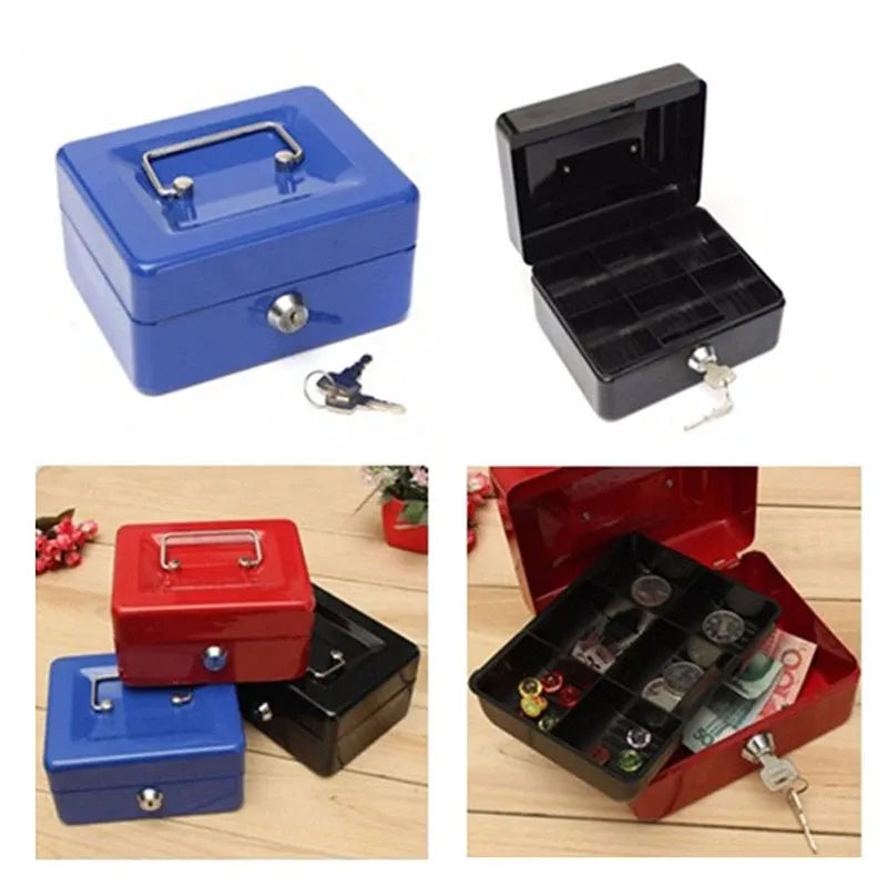 Practical Mini Petty Cash Money Box Stainless Steel Security Lock Lockable Safe Small Fit for House Decoration 3 Size S/M/L