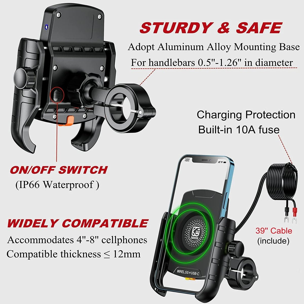 Motorcycle Phone Holder Wireless Charging Cradle 3.0 Quick Charger GPS Moto Support Cellphone Handlebar Mount for 4-7 Inch Phone