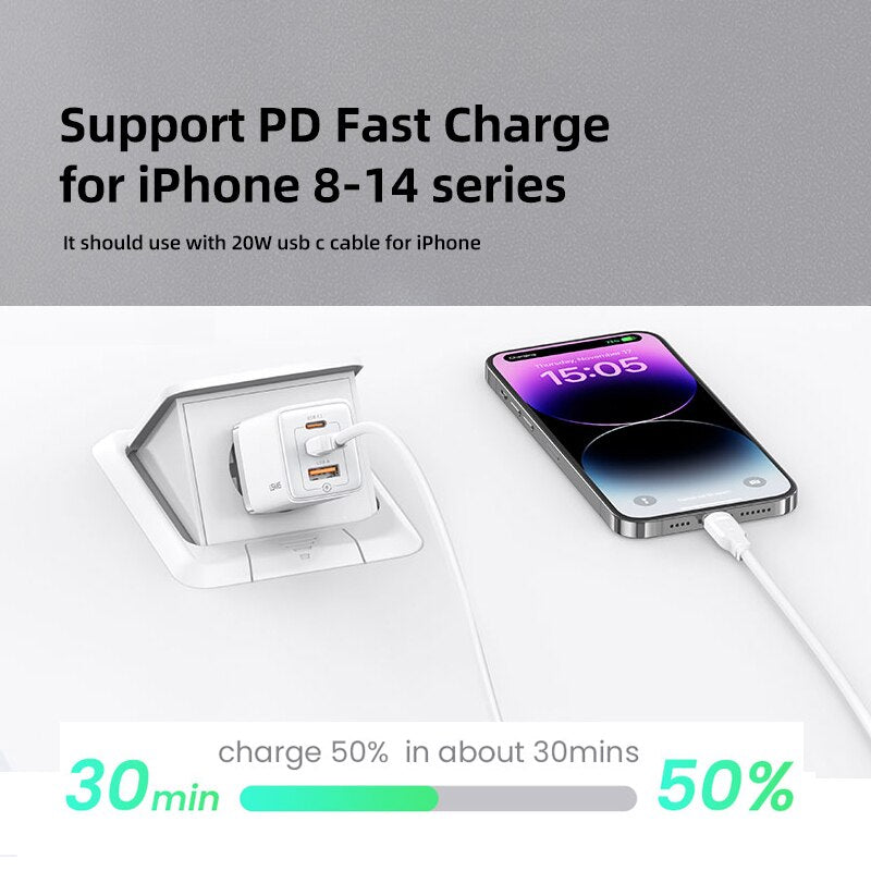 USAMS 65W GaN Charger Type C PD Fast Charger USB C Quick Charge 4.0 3.0 Phone Charger For MacBook iPad Pro iPhone Xiaomi Laptop