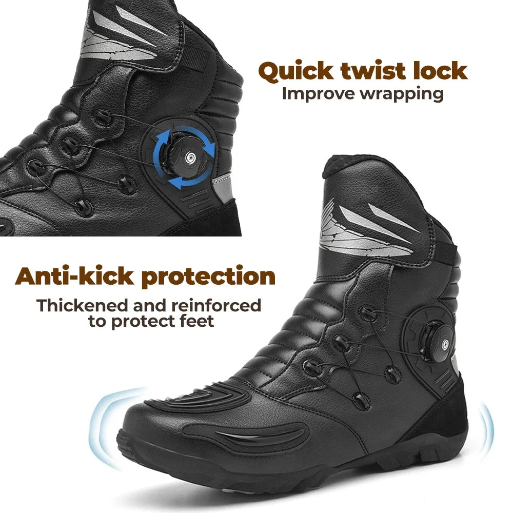 Motorcycle Men Boots Racing Black Shoes Riding Breathable Soft Moto Boots Durable Off-road Motorbike Rubber Anti-kick protection