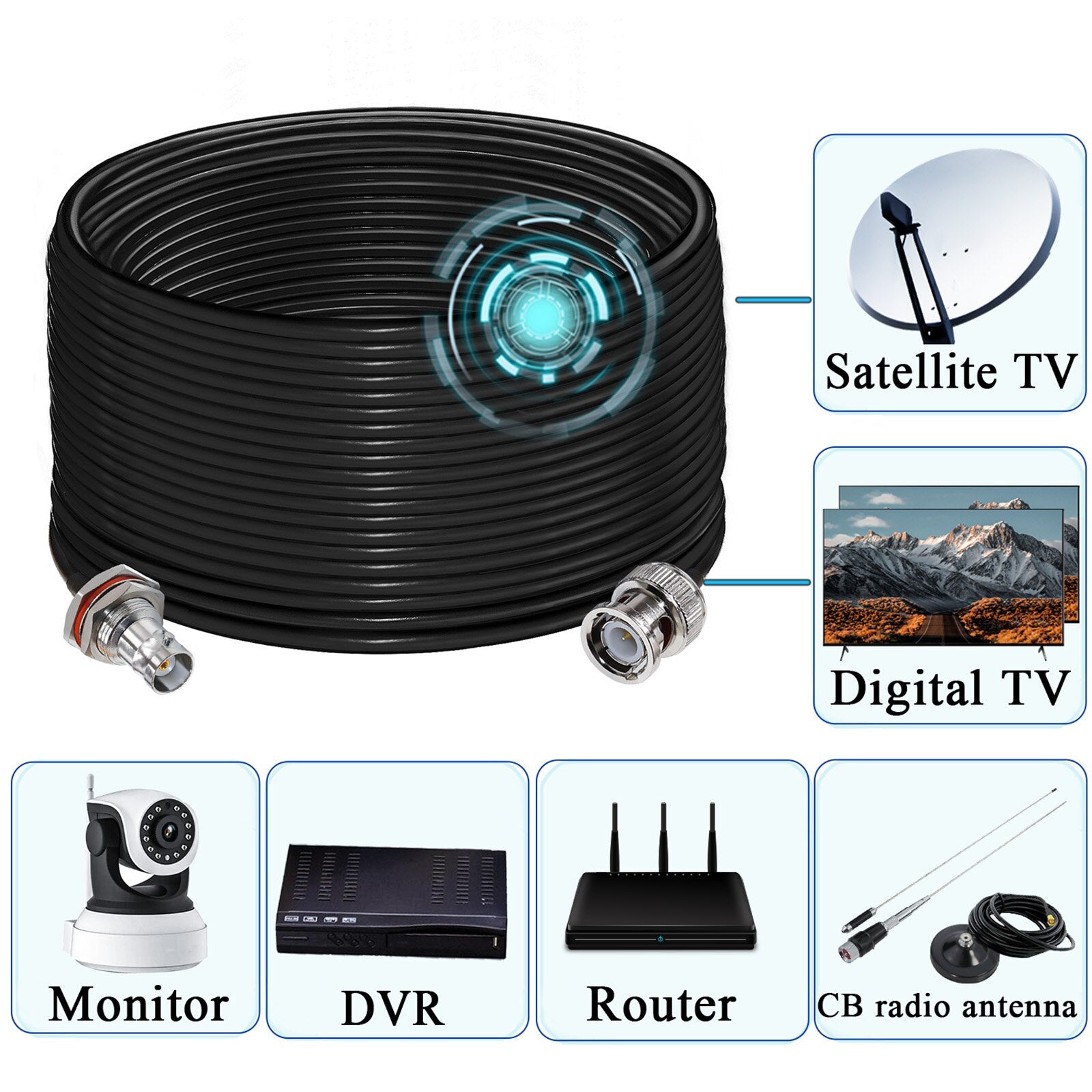 BNC Connector RG58 50 Ohm Cable BNC Male to Female Connector Bulkhead Low Loss CB Radio Coax Cable WiFi Antenna Extension Cable