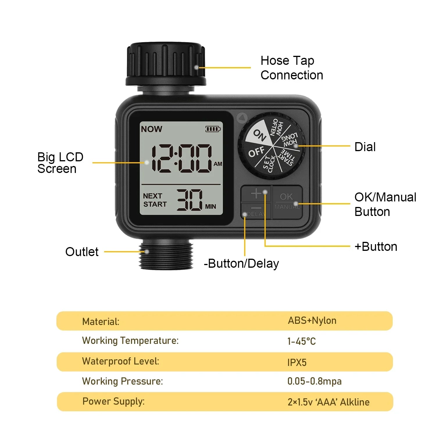 Eshico HCT-M02 Water Timer Newest Digital Sprinkler with Manual/Automatic 2-Watering Modes Suitable for Different Outdoor Scenes