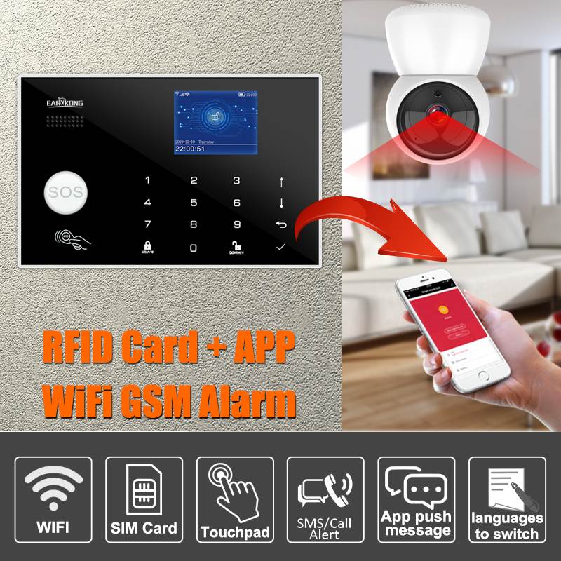 Wifi GSM Alarm System 433MHz Home Burglar Security Alarm Wireless Wired Detector RFID Touch Keyboard Temperature Humidity Alexa