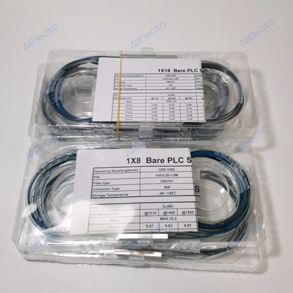 10pcs 1x2 1x4 1x8 1x16 Color Bare Fiber Optic PLC Splitter Without Connector Cable 250um Mini Blockless Free Shipping