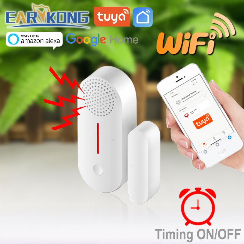 Tuya Smart WiFi Door Sensor Door Open / Closed Detectors Wifi Home Alarm Compatible With Alexa Google Home  Tuya APP