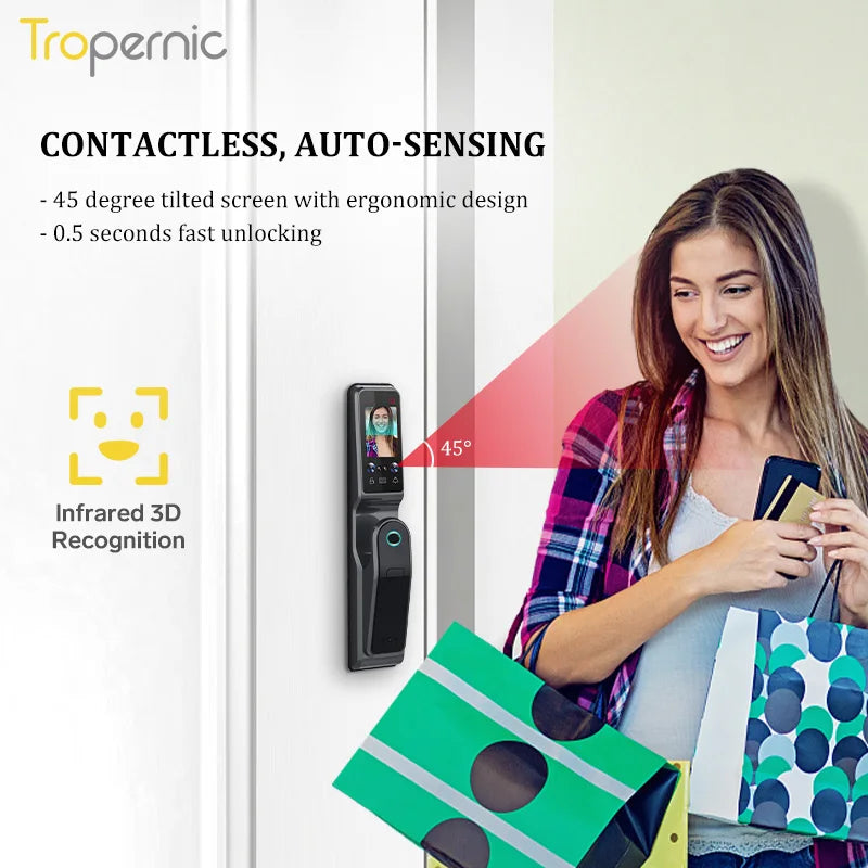TUYA WIFI Phone Unlock Face Recognition Smart Door Lock With Camera Fingerprint Palm Print Magnetic Card Password Key