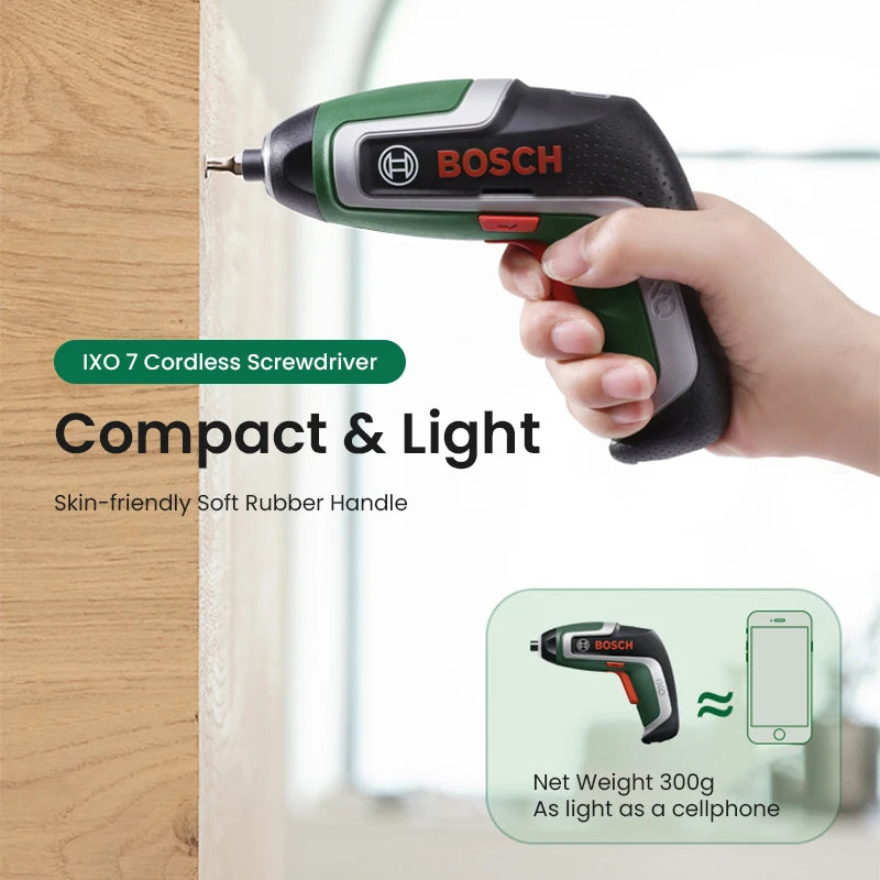 Bosch IXO7 Portable Cordless Electric Drill Screwdriver Set USB Rechargeable Multi-Tool Magnetic Power Rotate Bits 360 Angle Led