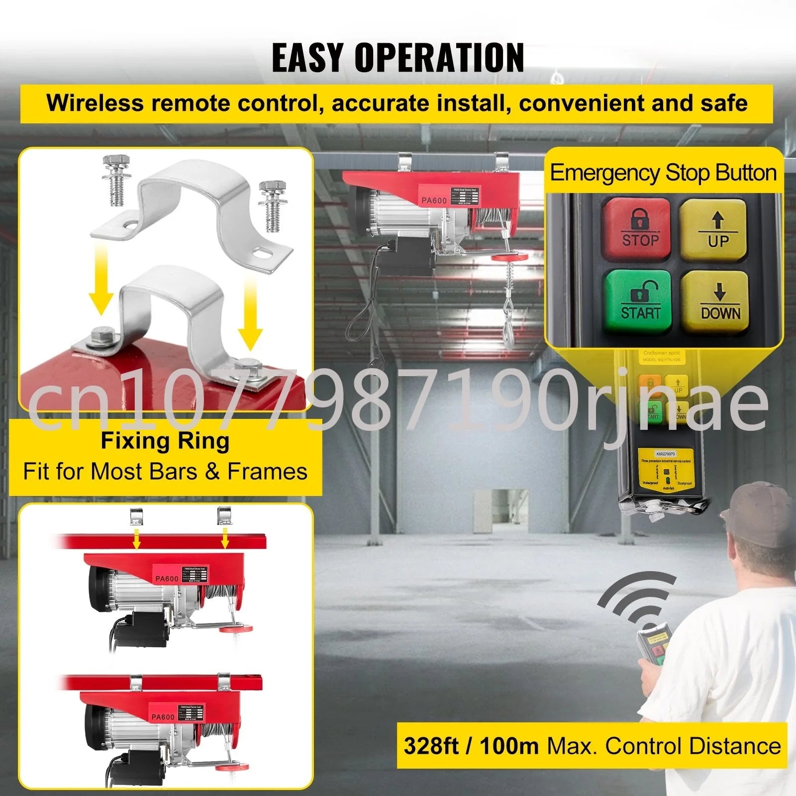 Electric Hoist 1320LBS  Winch 600kg Steel Electric Lift 220V/110V Electric Hoist with Wireless Remote Control 12 M/min