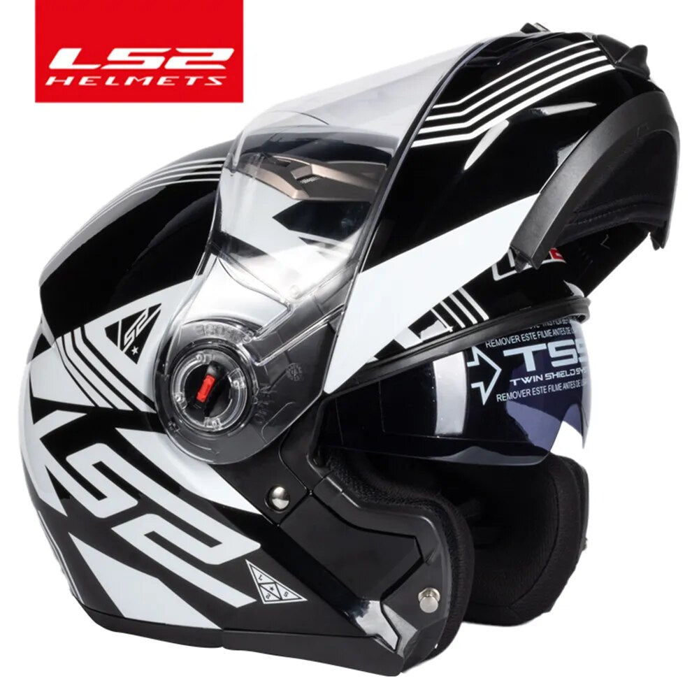LS2 FF370 Flip Up Motorcycle Helmet Dual Lens Modular Helmets With Sun Visor Casco Moto Capacete CE Certification
