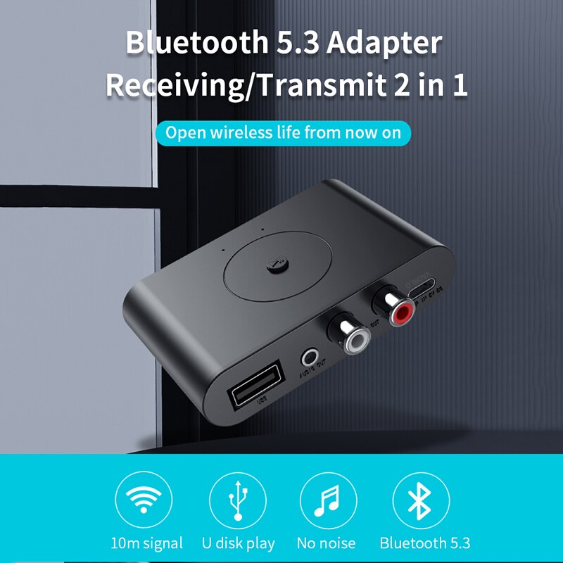 Stereo Music Wireless Audio Adapter 3.5mm AUX 2RCA U-Disk Play Hifi Bluetooth 5.3 Transmitter Receiver For PC TV Car Speaker Amp