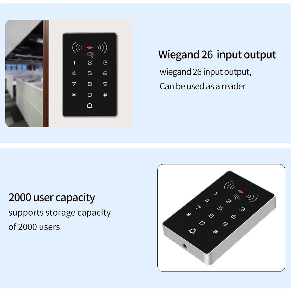 Lucking Door K8 2000 Users 125kHz / 13.56MHz RFID Keypad Stand Alone Access Control Panel Wiegand 26 Gate Door Opener DC 12V 24V