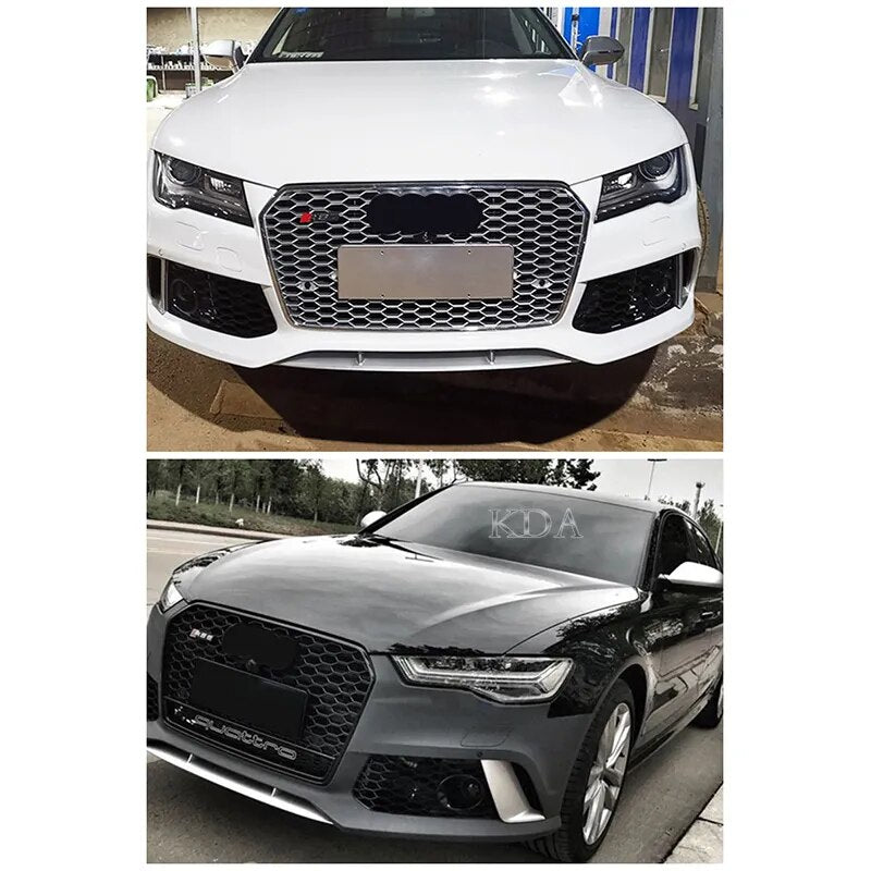 Auto Front Lower Bumper Fog Light Grille Grill Cover Frame Only for Auto A6 A7 Front Grill Upgraded to RS7 RS6 Silver Trim
