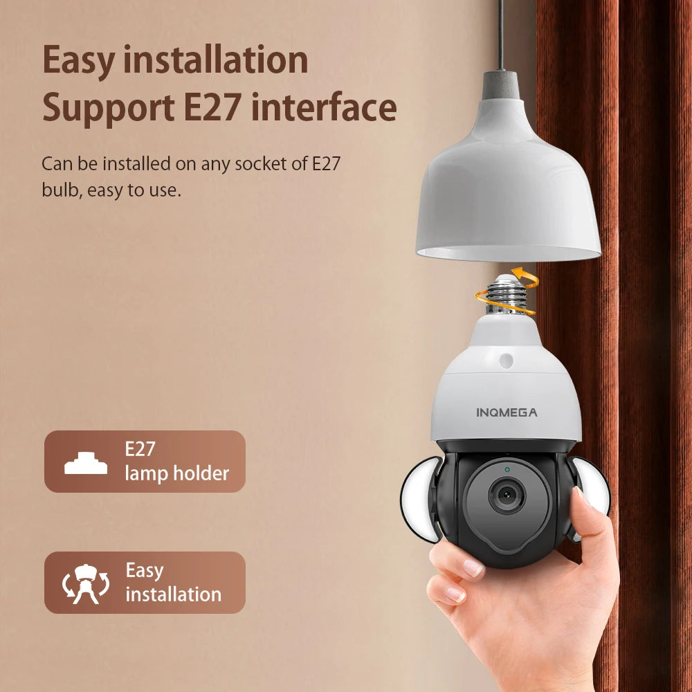 INQMEGA Bulb Camera 360 Rotate Auto Tracking Panoramic Camera  Light Bulb Wifi PTZ IP Camera Remote Viewing Security E27Bulb Int