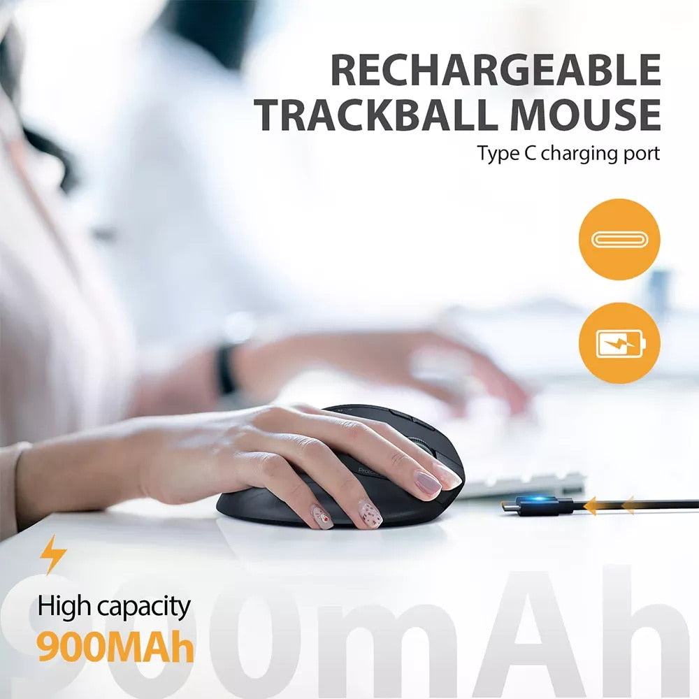 ProtoArc EM01 Bluetooth Wireless Trackball Mouse Rechargeable RGB Ergonomic Mice 2.4G Mouse for Computer PC iPad Mac Windows