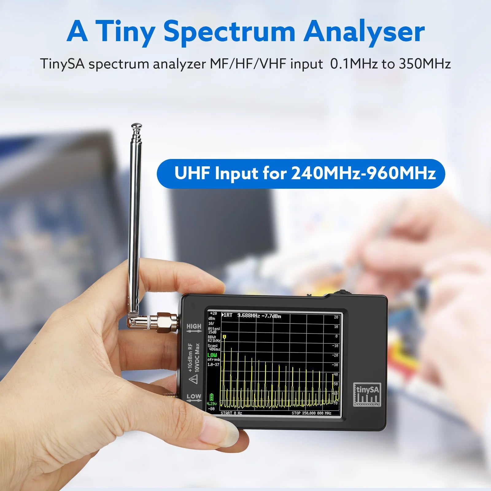 Upgraded Hand held tiny Spectrum analyzer TinySA 2.8" display 100kHz to 960MHz with ESD proteced Version V0.3.1_E