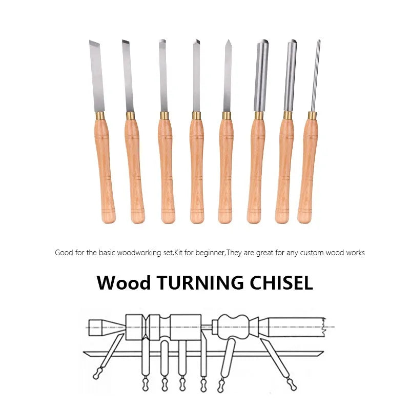 Wood Turning Chisel 1pc 8 Types Lathe Chisel Turning Tool Engraving Drill Bit with Wood Handle Woodworking Carving Knife Tools