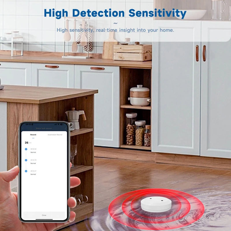 Zigbee Water Sensor Smart Life Leakage Sensor Water Linkage Alarm App Remote Monitoring Water Leak Detector Works with Tuya Hub