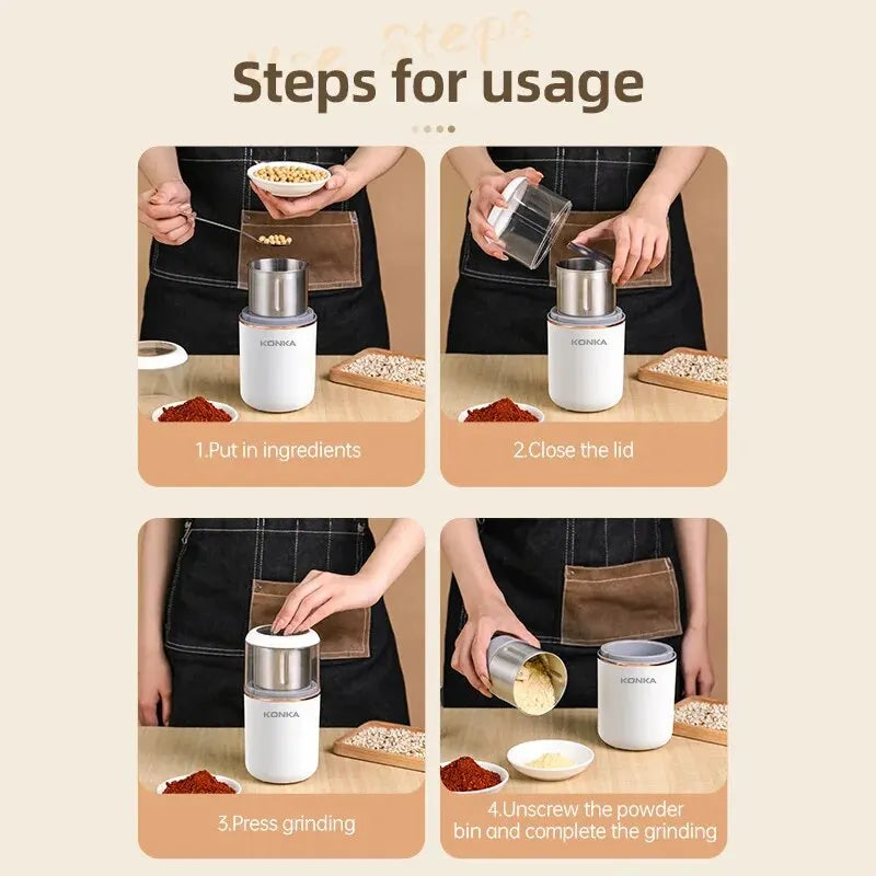 KONKA Mini Portable Spice Food Processor Electric Manual Coffee Bean Grinder Coffee Powder Grinder
