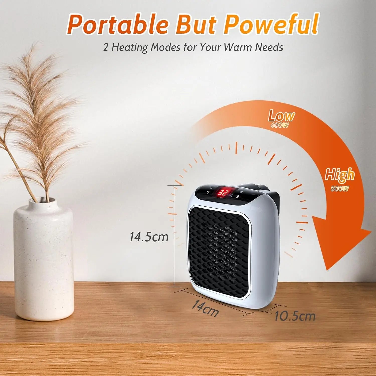 XIAOMI Electric Heater, Mini Ceramic Plug-in Heater 800W Low Consumption, 1-12H Timer, 2 Modes With for Home, Office, Bedroom