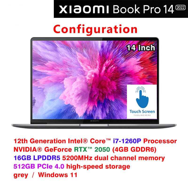 Laptop Xiaomi Book Pro 14 Notebook i7-1260P/i5-1240P 16G RAM 512G SSD 14inch 2.8K 90Hz OLED Touch Screen Xiaomi Laptops PC