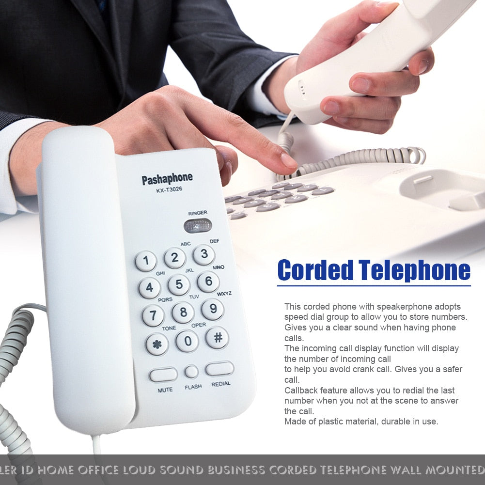 Landline Loud Sound Business Plastic Caller ID Hotel Big Button Home Office Call Memory Wall Mounted Corded Telephone Callback