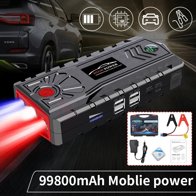 Car Jump Starter 99800mAh Power Bank 12V Portable Car Battery Booster Charger Air Pump Tyre Inflator Compressor Starting Device