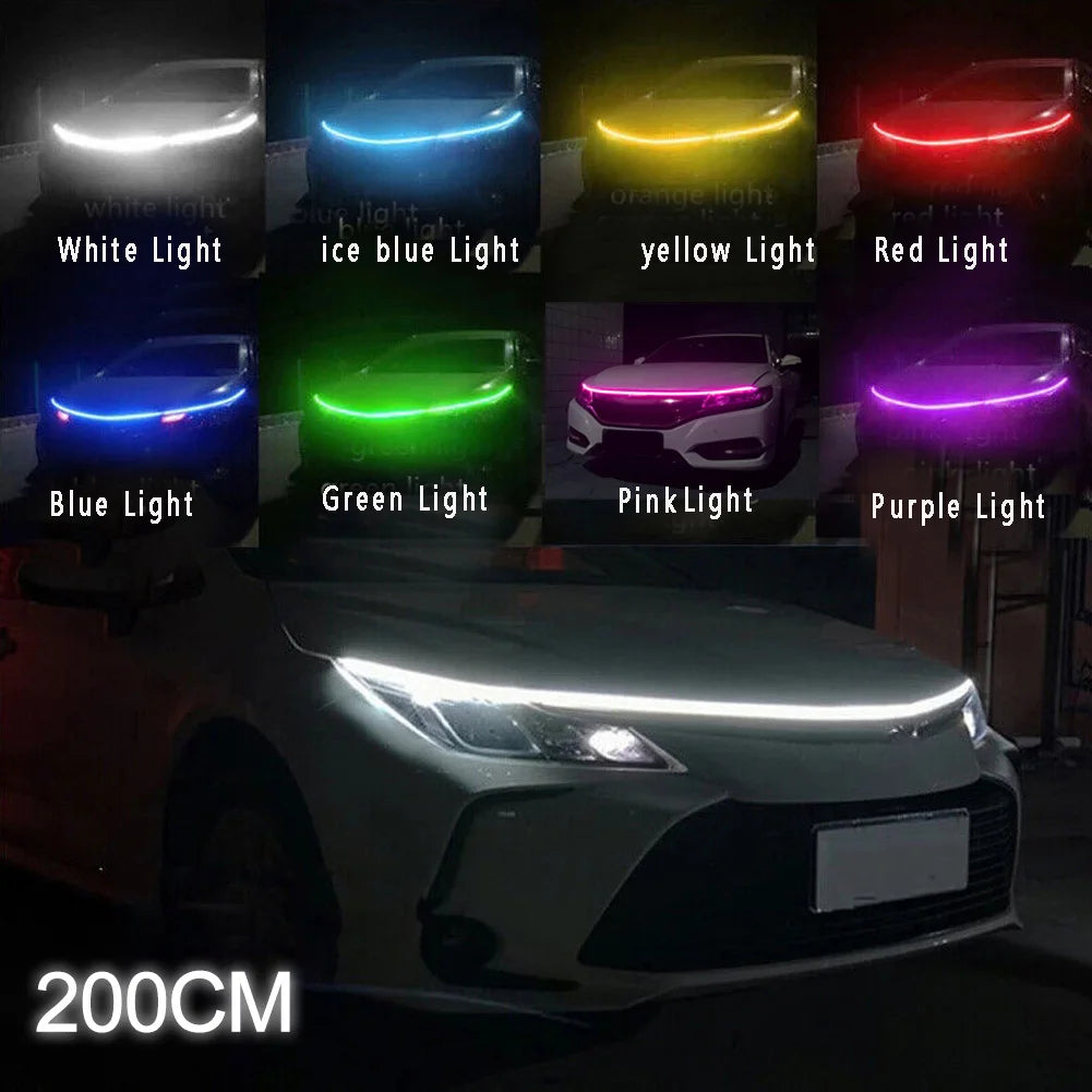 200 Cm LED Car Hood Lights Strip Cuttable Decorative Light Car Daytime Running Lights Auto Decorative Atmosphere Lamps