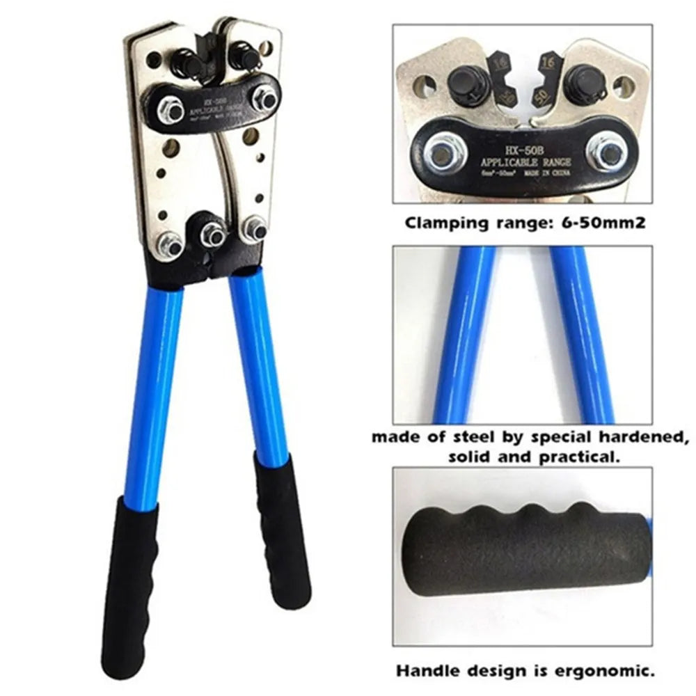Hand Tools Cable Crimping Pliers HX-50B 6- 50mm2 AWG 8 - 1/0 Suitable For Cable Lug Automobile Copper Ring Terminal Clamper