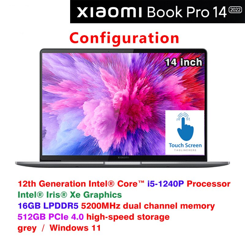Laptop Xiaomi Book Pro 14 Notebook i7-1260P/i5-1240P 16G RAM 512G SSD 14inch 2.8K 90Hz OLED Touch Screen Xiaomi Laptops PC