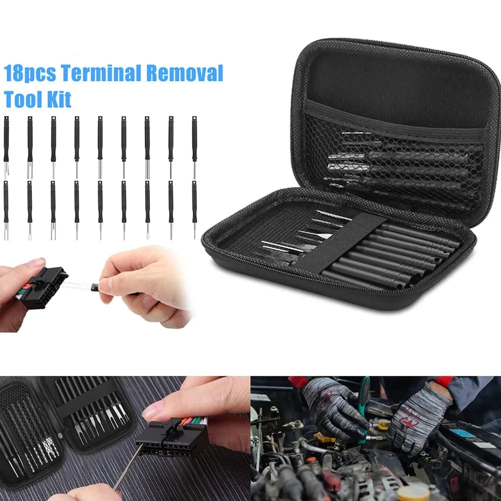 18Pcs Car Terminal Removal Kit Repair Inspection Tools Auto Cable Plug Remove Pin Puller Electrical Wire Crimp Disassembly Tools