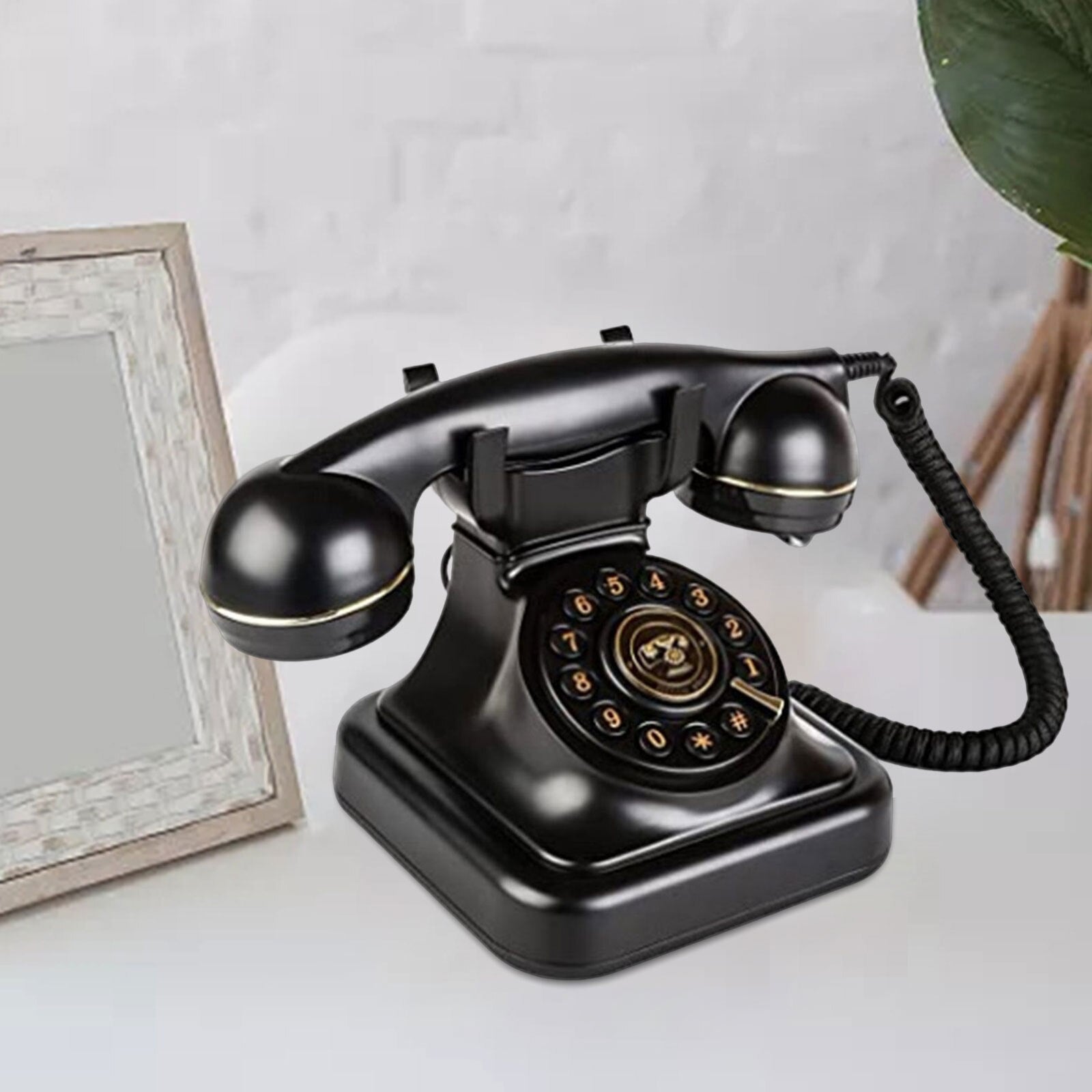 Corded Phone Old Fashioned Landline Phones Volume Adjustment Function with Mechanical Bell Button Dial for Home Decorations