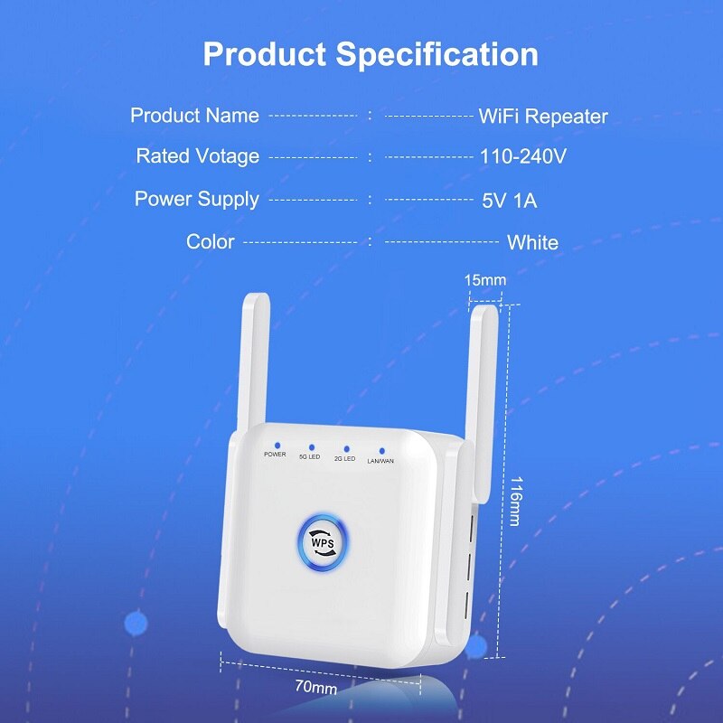 Wifi Repeater Wifi Signal Amplifier 5G 2.4G Increases Wi fi Range Extender Wi-Fi Booster Wireless Repeater Long Range For Home