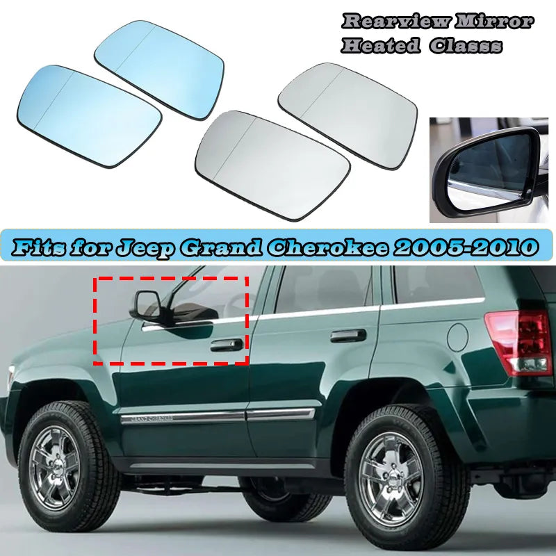 Side Rearview Mirror Heated Glass Heater Anti-fog Defrosting Door Flat Wing Mirrors Fit For Jeep Grand Cherokee 2005-2010