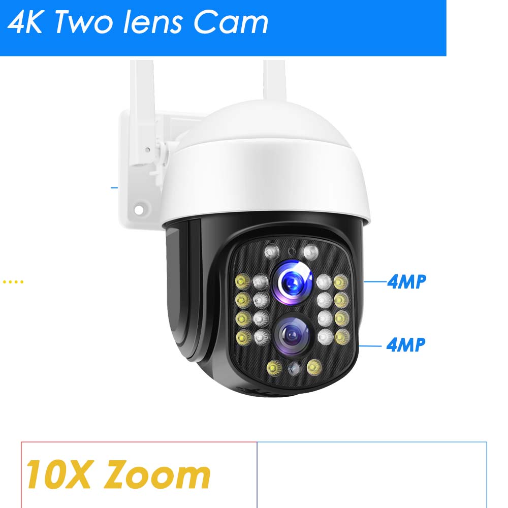 16MP 8K WiFi IP Camera 10X Zoom 4K Outdoor Security Camera Surveillance AI Track Four Lens Three Screen Mini Street Camera 360°