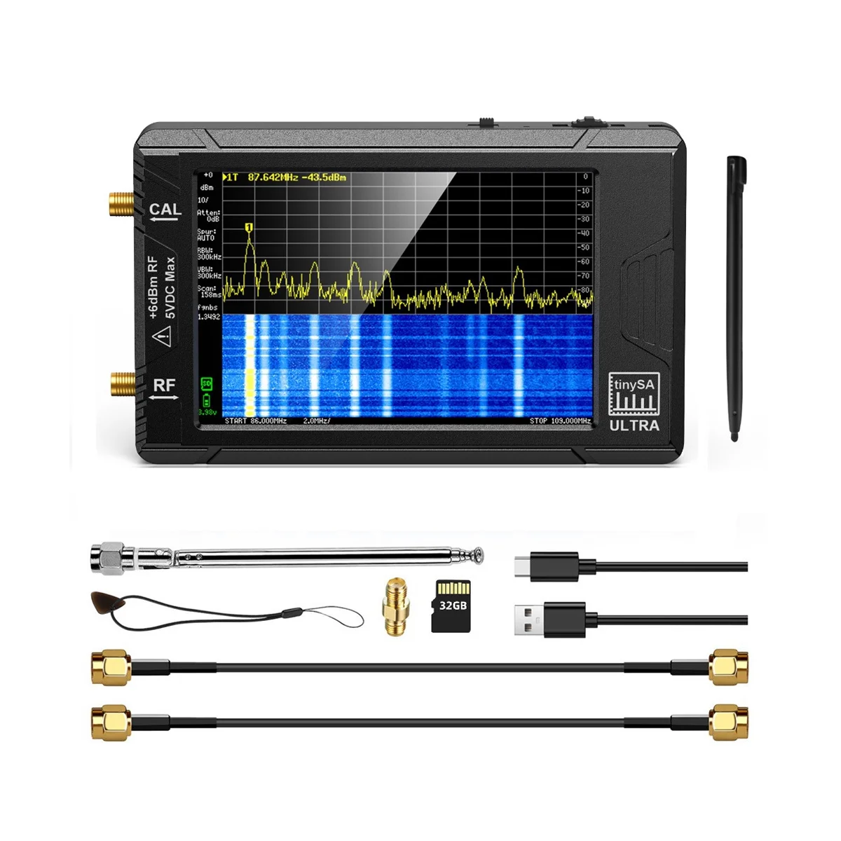 New TinySA Ultra 4 Inch Spectrum Analyzer Handheld Analyzer 4 Inch Display with Battery 100KHz to 5.3GHz with 32GB Card