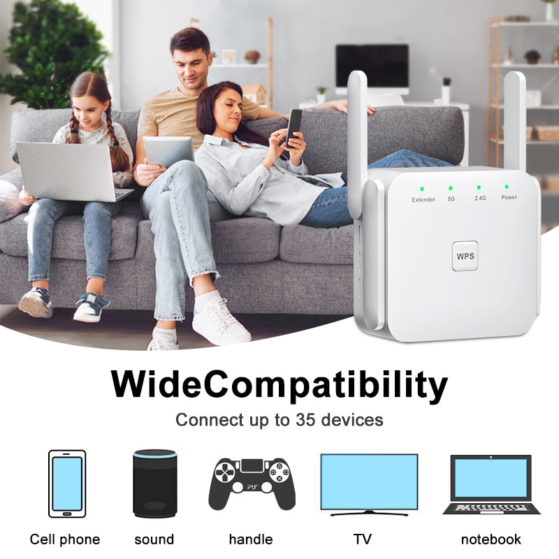 Dual Chip WiFi Repeater 5Ghz 2.4G Wireless Wifi Amplifier 1200 Mbps Extender Network router  Long Range Access Point Adapter