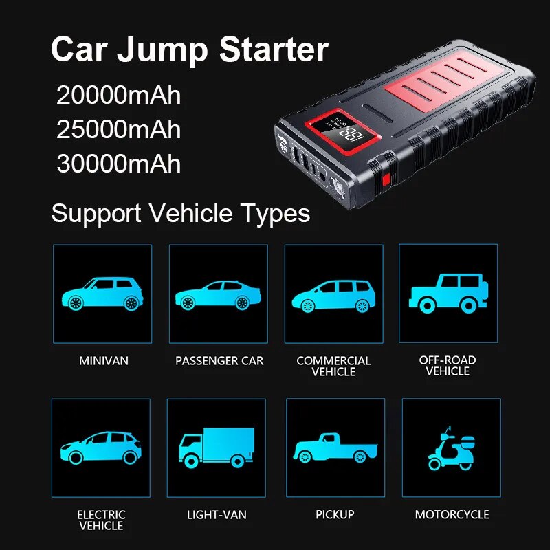 Jump Starter booster 30000mAh Portable Power Bank Charger 12V Auto Starting Device Emergency Car Battery Starter Fast Charging