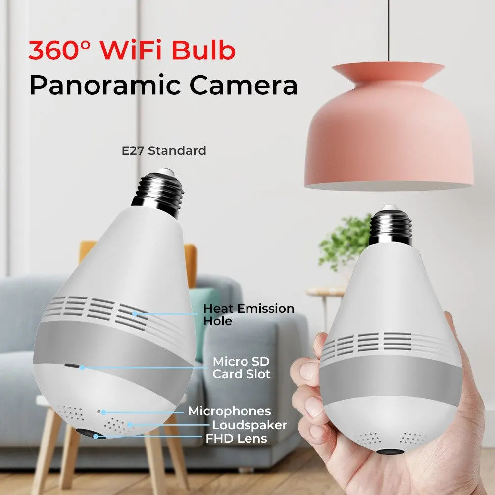 DBIT Wifi Camera E27 Bulb CCTV IP Camera 360° Panorama Night Vision Security Protection Surveillance Camera and See by Mobile