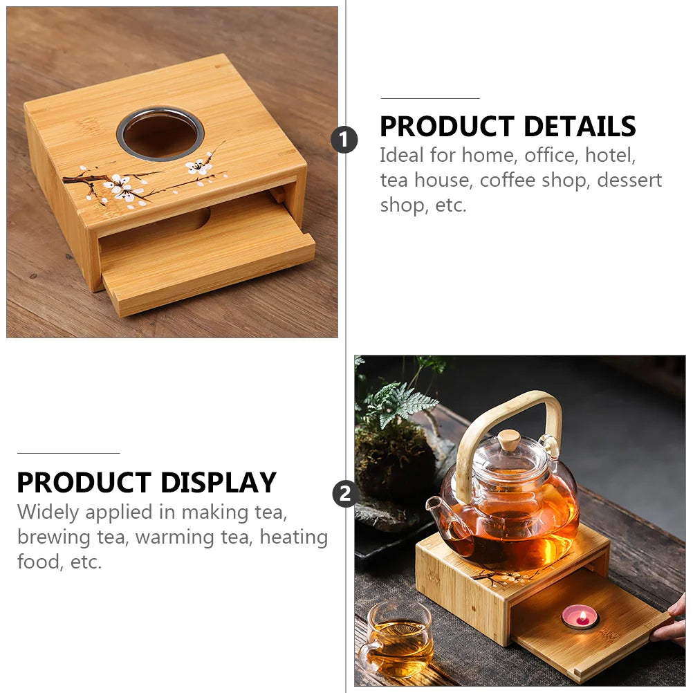 Fragrance Wax Warmer Bamboo Tea Stove Heating Pedestal Heater Teapot Heated Base