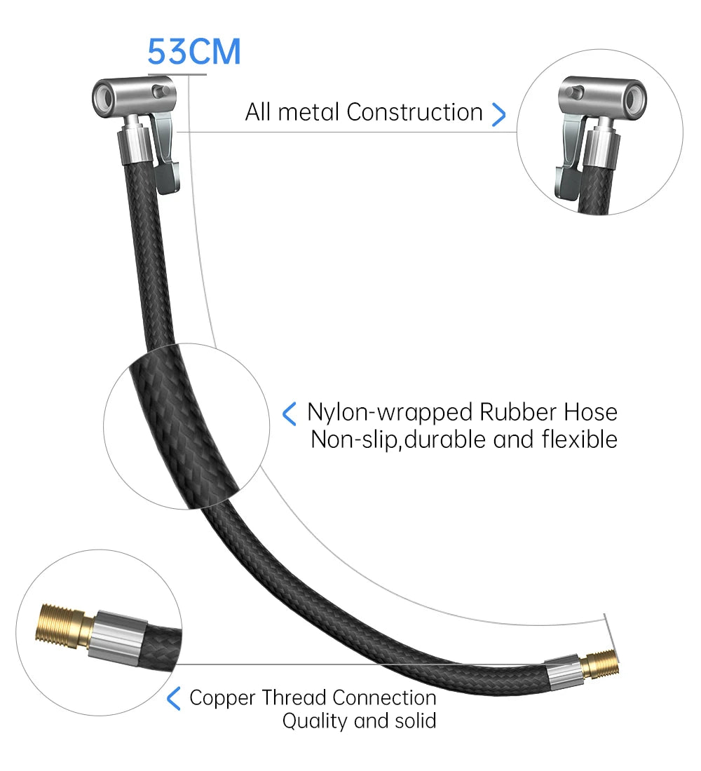 50CM Car Truck Air Tire Pressure Meter Inflator Auto Flexible Rubber Hose Inflatable Hose Tire Pressure Gun Accessories