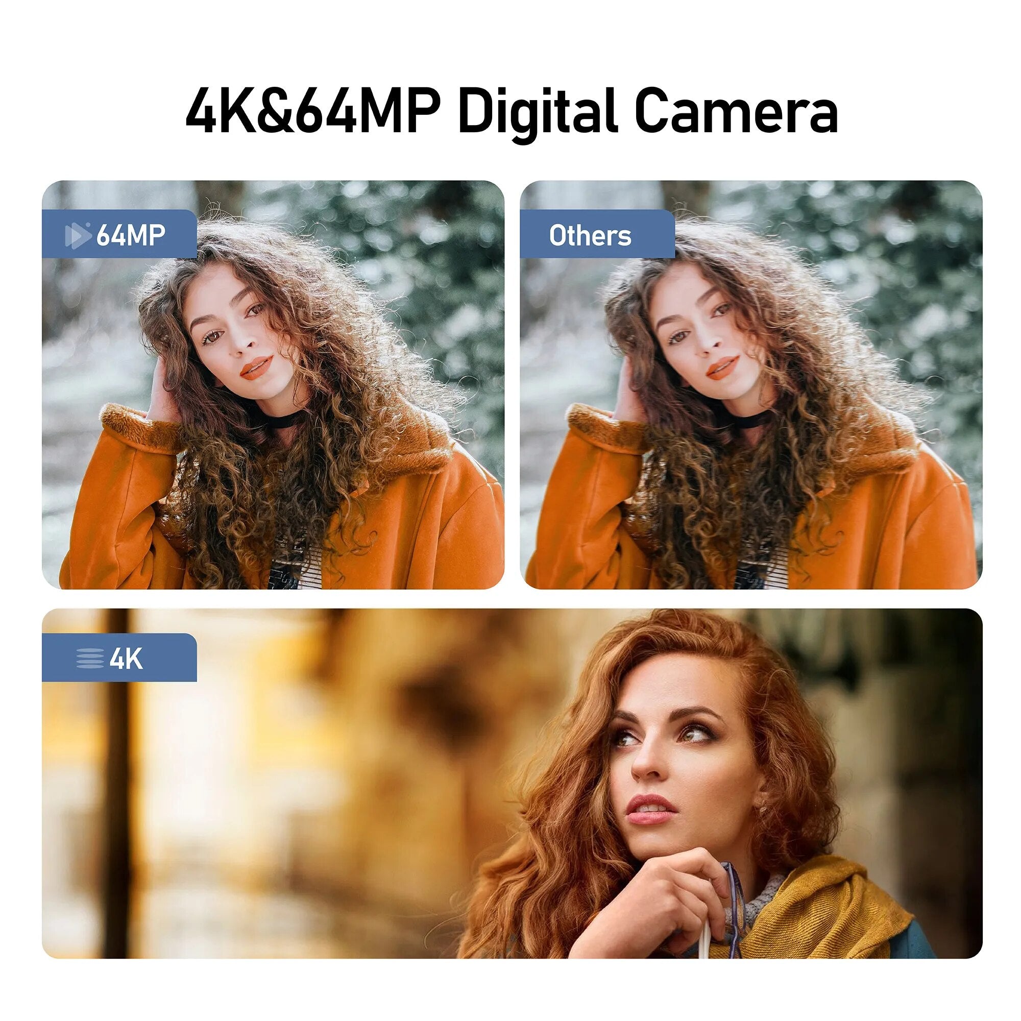 4K Youtube Vlog Camcorder 64MP HD Digital Video SLR DSLR Camera For Live Stream Webcam Camera 4.0" Rotate Touch Screen Auto Focu