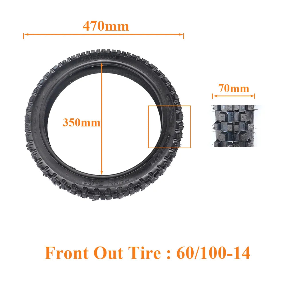 Off Road Front Tire 60/100-14 with Inner Tube 2.50-14 Rear 80/100-12 3.00-12 for Dirt Pit Bike Motocross Off Road Motorcycle