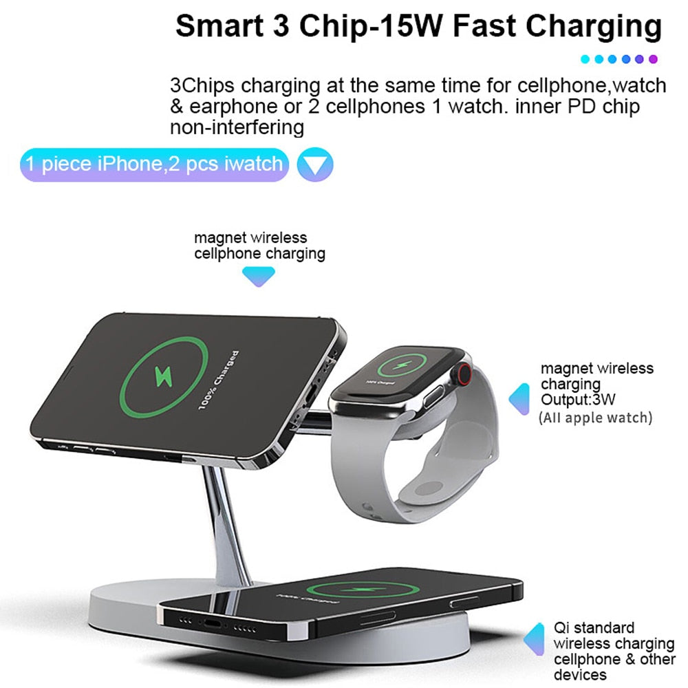 5 in 1 Magnetic Wireless Chargers Stand For iPhone 13 14 Charger Dock Station for Airpods Pro Wireless Charger With night light